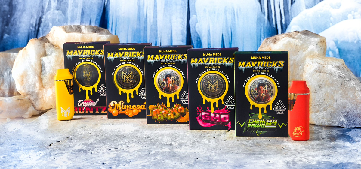Muha Meds Mavricks disposable vapes on ice display